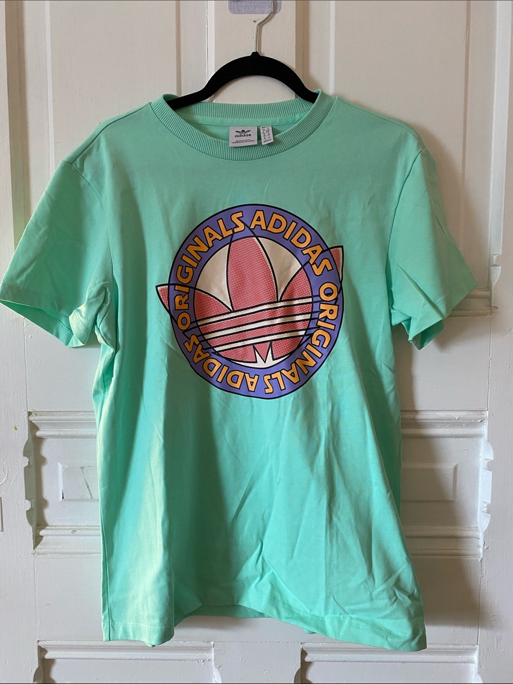 adidas Originals Mint Green Tee with Multicolor Logo